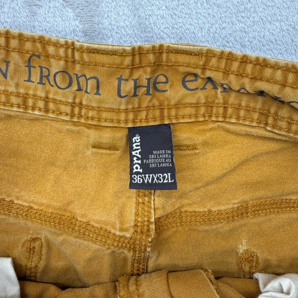 prAna Bronson Pant Mens 36x32 Brown Stretch Canvas Carpenter Organic Cotton